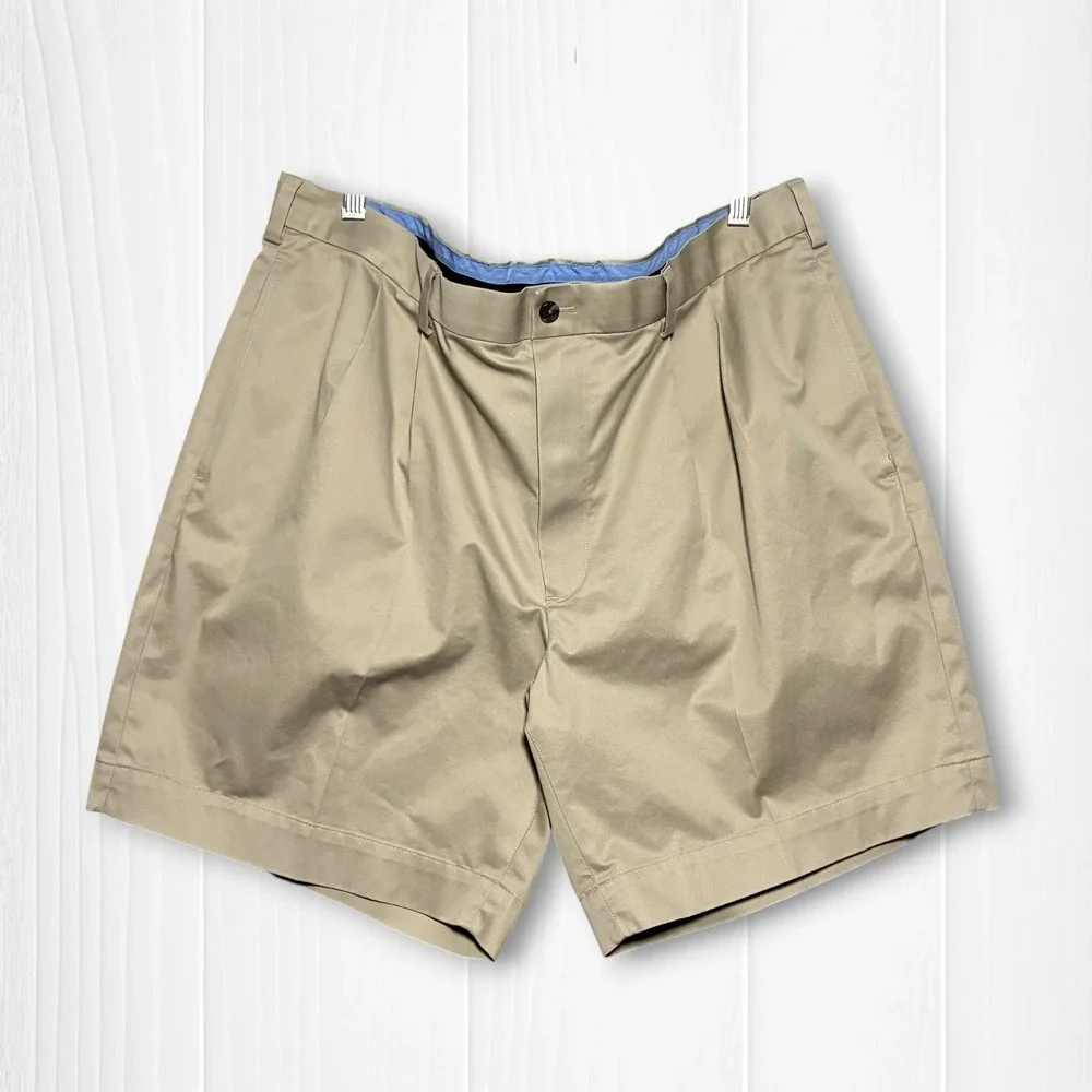 Brooks Brothers Pleated Advantage Chino Stretch Shorts Mens W40 Tan Khaki